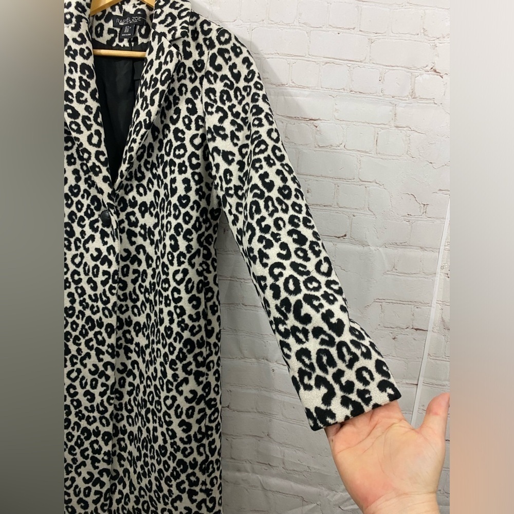 Rachel Zoe Coat Womens Size XS Black Ivory Leopard Trendy Single Button Peacoat - Picture 5 of 10